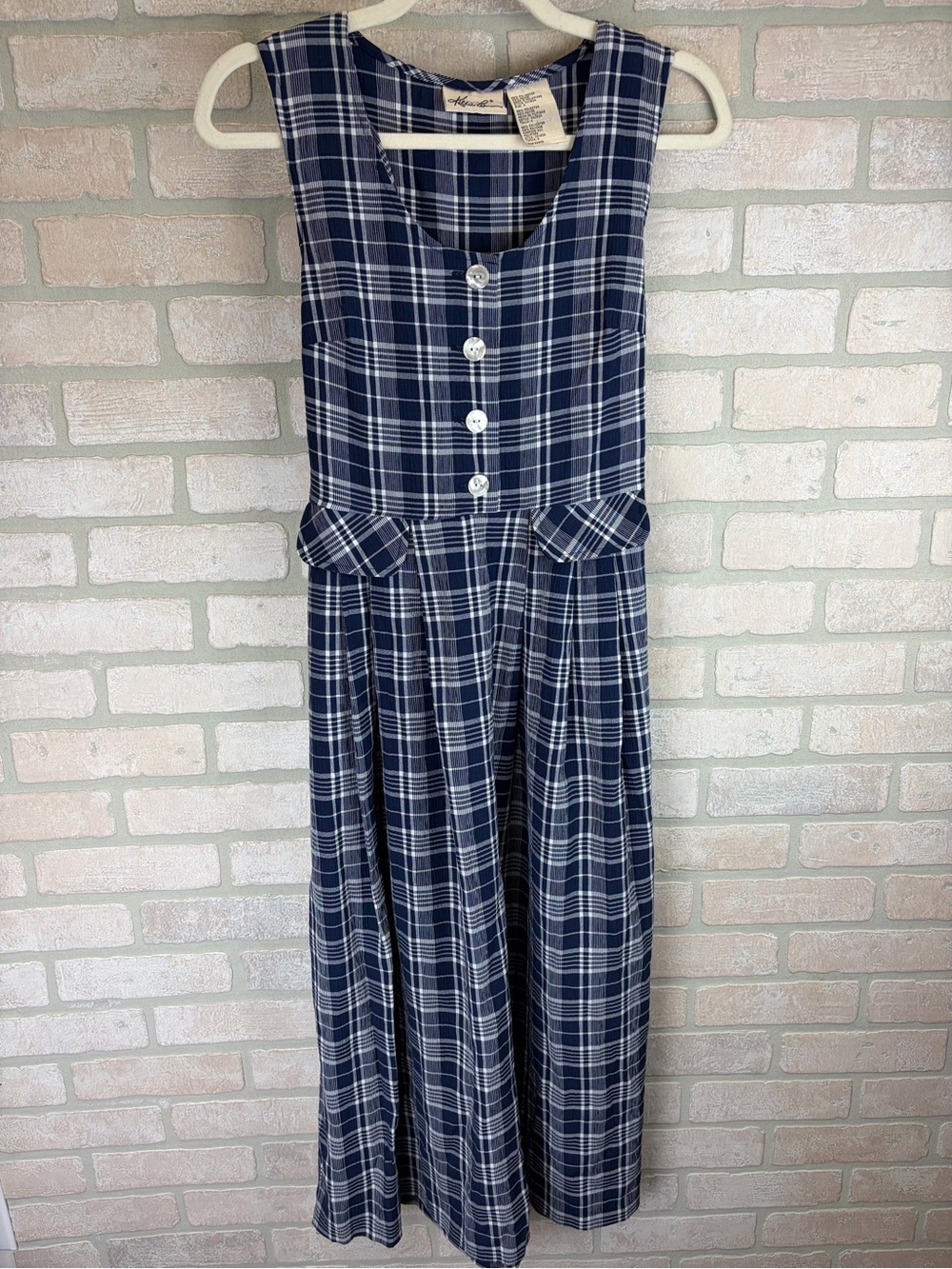 Kathie Lee Navy Vintage 90’s Plaid Sleeveless Button-Front Midi Dress Size 4